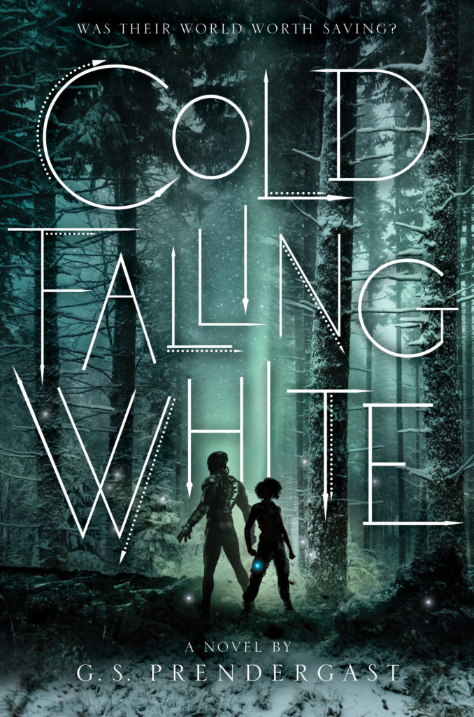 Cold Falling White cover shows a snow-covered forest with a Nahx silhouette standing back to back with a human silhouette.