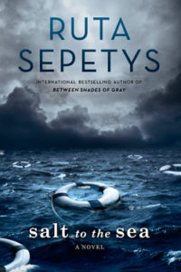 Salt to the Sea by Ruta Sepetys cover shows an expanse of sea with three empty life saver rings.