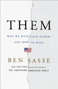 Them by Ben Sasse shows a white cover torn down the middle with a small American flag at the center.