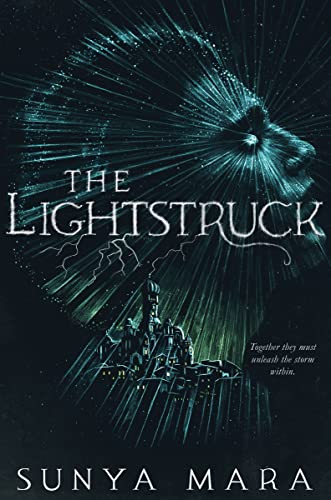 The Lightstruck by Sunya Mara cover shows a person's face in profile made of thin beams of light streaming out from where their eye would be.