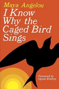 I Know Why the Caged Bird Sings by Maya Angelou cover shows a silhouette of a bird in flight against a sunset background.